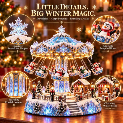 🎄 Christmas Sale 50% OFF! 🐧 Penguin Christmas Carousel – Rotating Winter Light Display✨