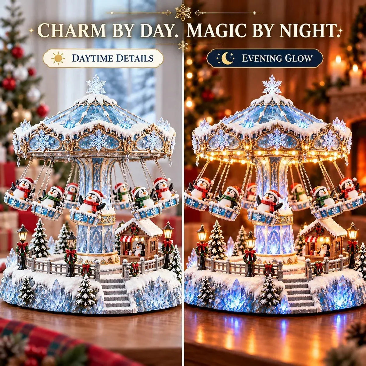 🎄 Christmas Sale 50% OFF! 🐧 Penguin Christmas Carousel – Rotating Winter Light Display✨