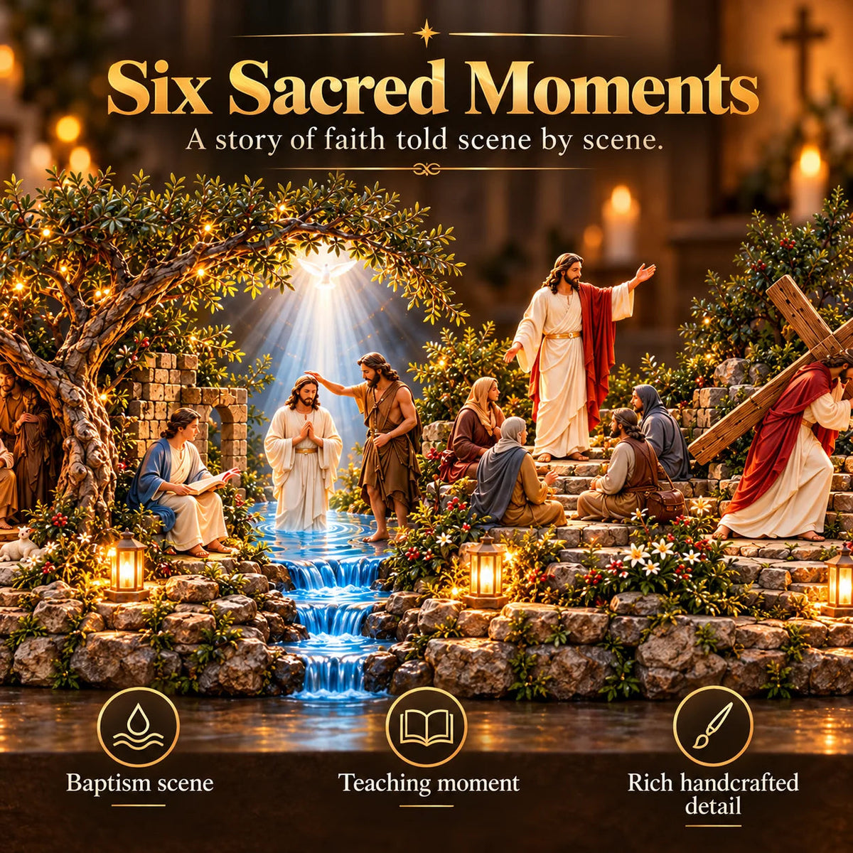 ✝️ The Journey of Jesus – 6 Biblical Scenes 3D Christian Faith Centerpiece with Warm Lighting