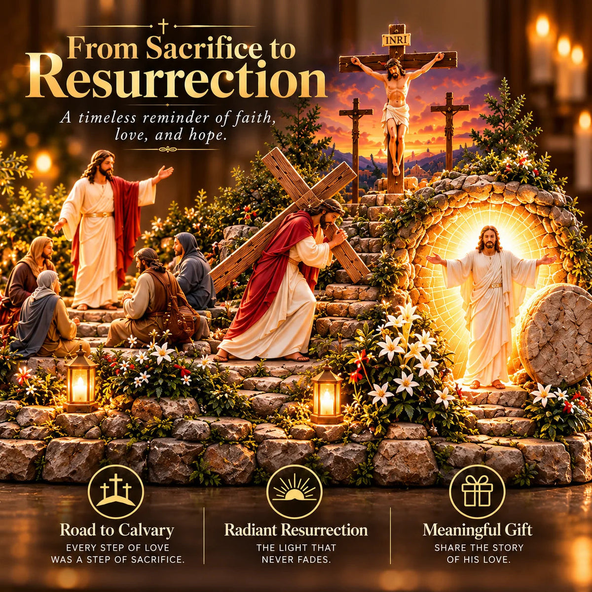 ✝️ The Journey of Jesus – 6 Biblical Scenes 3D Christian Faith Centerpiece with Warm Lighting