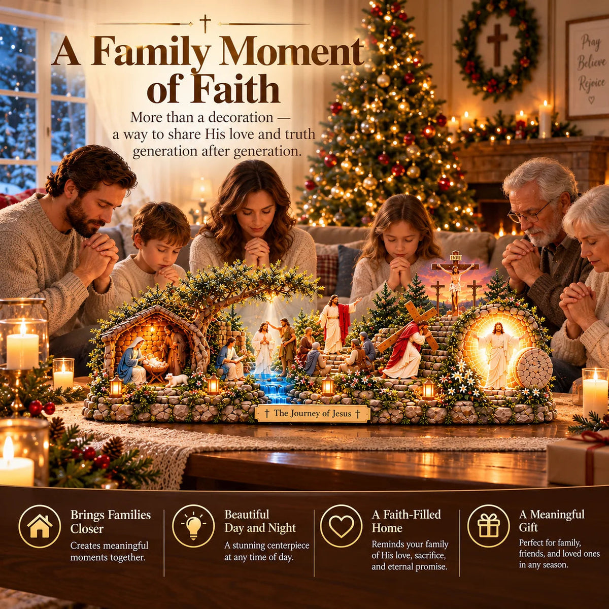 ✝️ The Journey of Jesus – 6 Biblical Scenes 3D Christian Faith Centerpiece with Warm Lighting