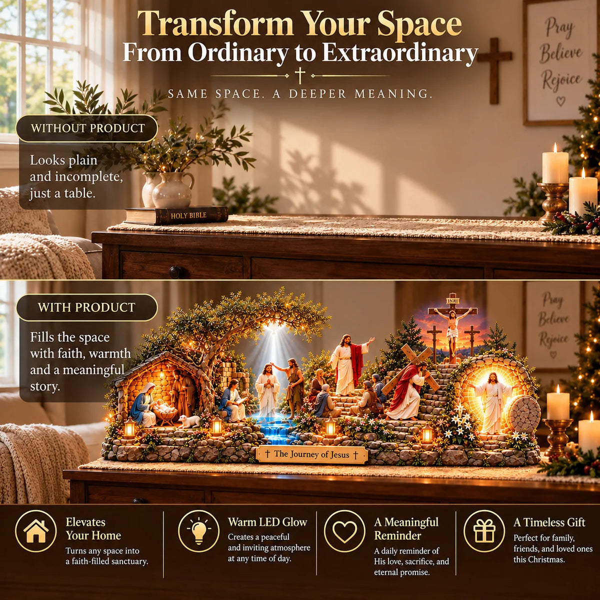 ✝️ The Journey of Jesus – 6 Biblical Scenes 3D Christian Faith Centerpiece with Warm Lighting