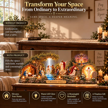 ✝️ The Journey of Jesus – 6 Biblical Scenes 3D Christian Faith Centerpiece with Warm Lighting