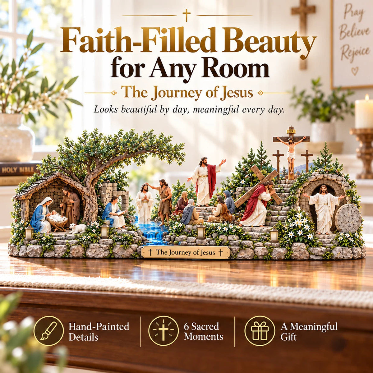 ✝️ The Journey of Jesus – 6 Biblical Scenes 3D Christian Faith Centerpiece with Warm Lighting