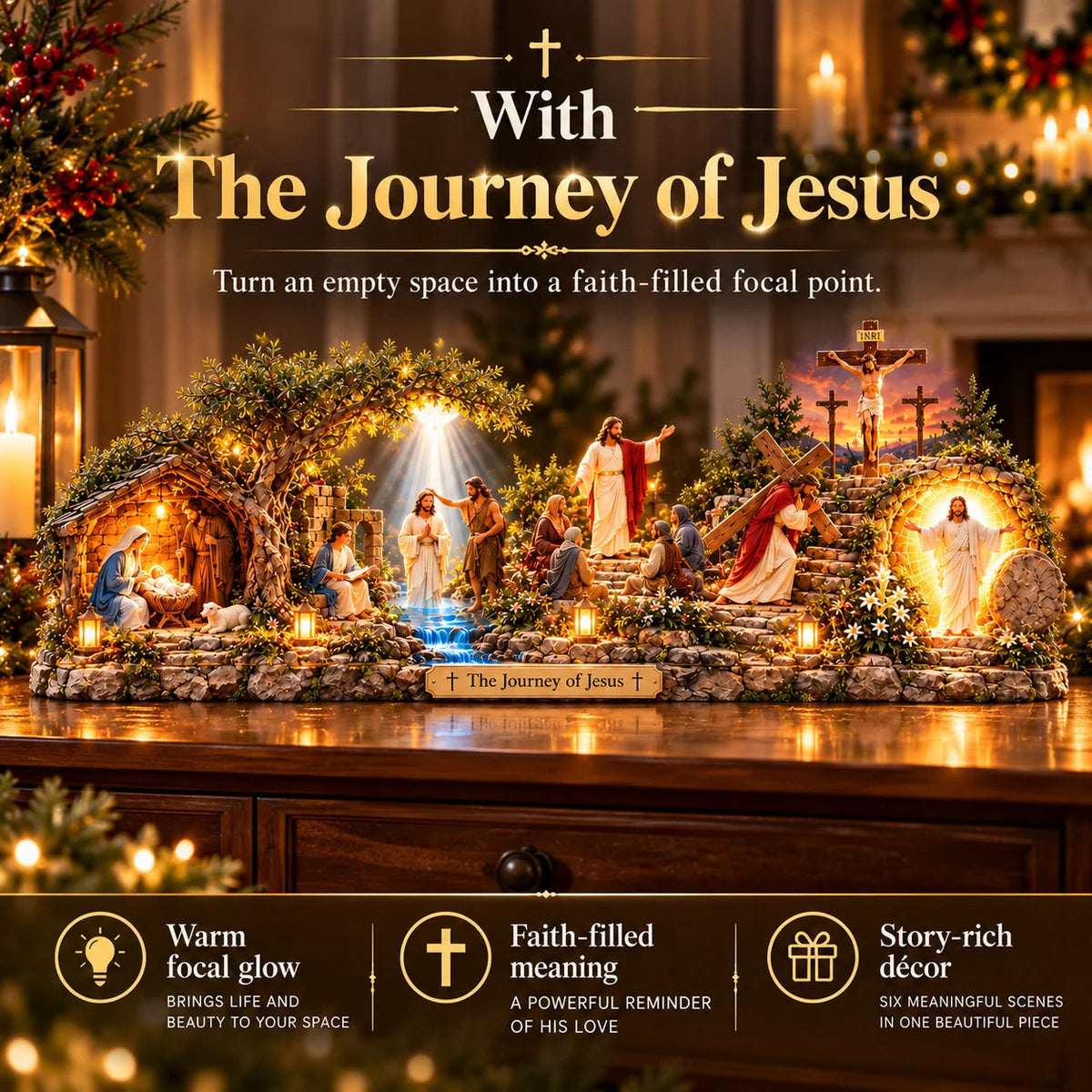 ✝️ The Journey of Jesus – 6 Biblical Scenes 3D Christian Faith Centerpiece with Warm Lighting