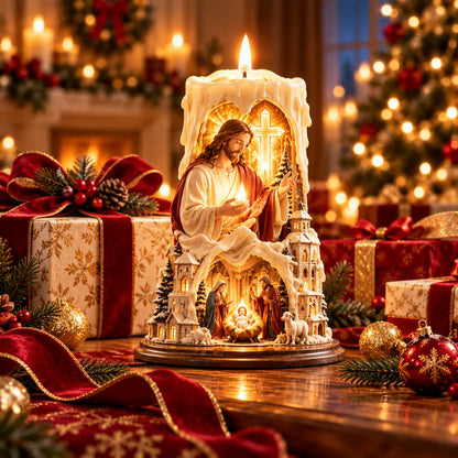 ✝️ Jesus Light of Faith – Nativity-Inspired Christian Candle Sculpture & Christmas Decor