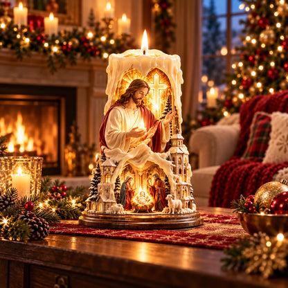 ✝️ Jesus Light of Faith – Nativity-Inspired Christian Candle Sculpture & Christmas Decor