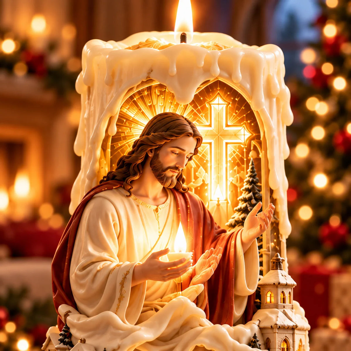 ✝️ Jesus Light of Faith – Nativity-Inspired Christian Candle Sculpture & Christmas Decor
