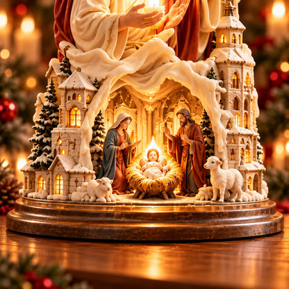 ✝️ Jesus Light of Faith – Nativity-Inspired Christian Candle Sculpture & Christmas Decor