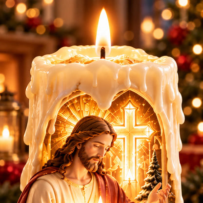 ✝️ Jesus Light of Faith – Nativity-Inspired Christian Candle Sculpture & Christmas Decor