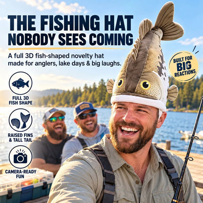 🐟Funny 3D Fish Hat — Funny Fishing Gift for Anglers, Lake Days & Parties