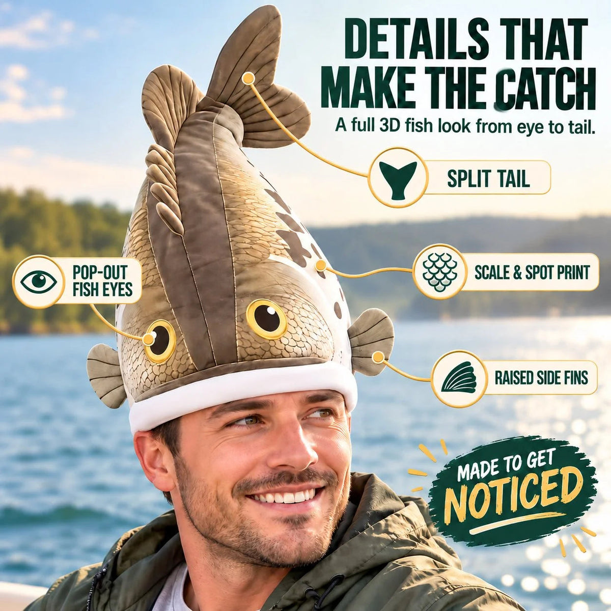 🐟Funny 3D Fish Hat — Funny Fishing Gift for Anglers, Lake Days & Parties