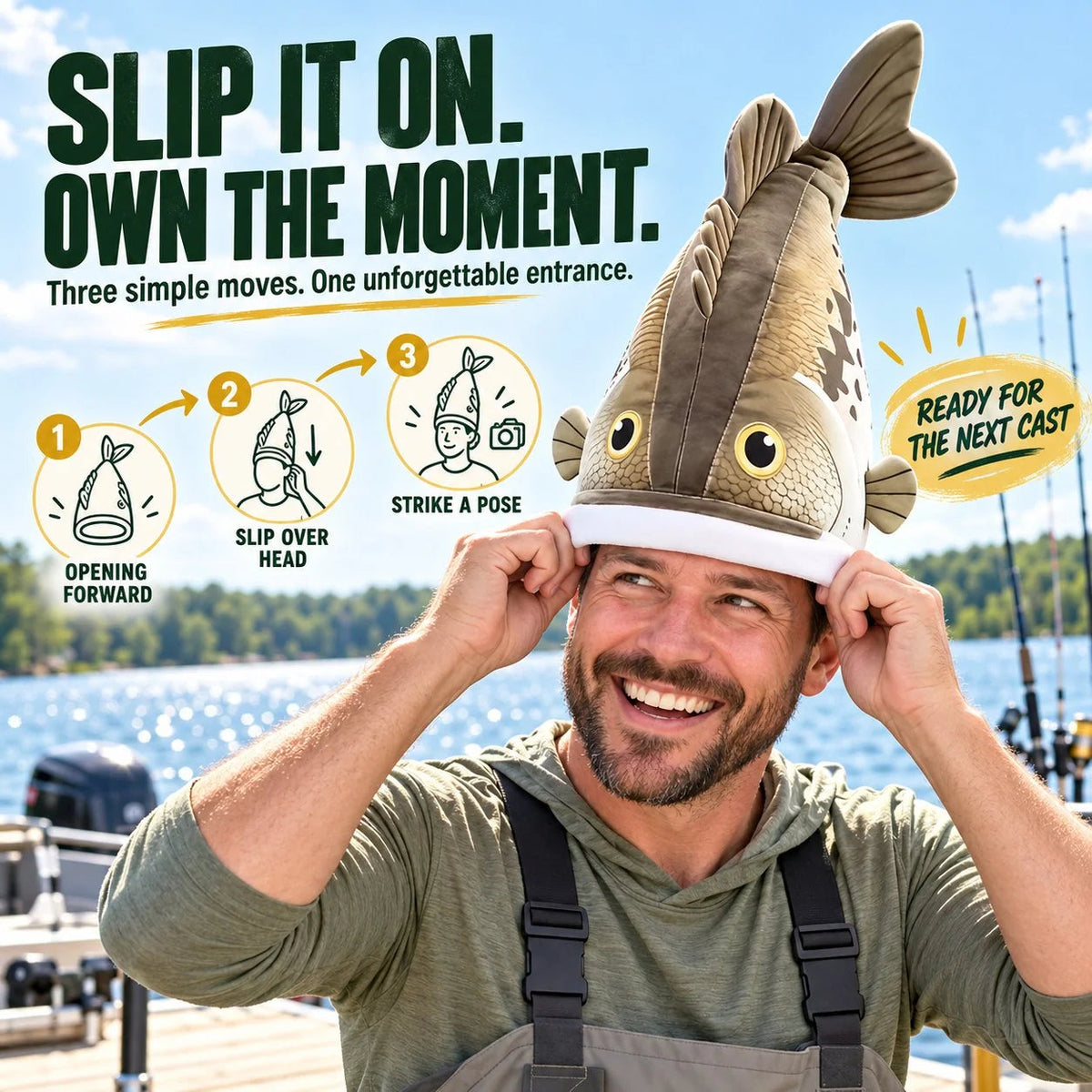 🐟Funny 3D Fish Hat — Funny Fishing Gift for Anglers, Lake Days & Parties