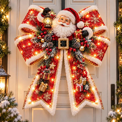 🎀 Light-Up Christmas Bow Door Hanger – Oversized 21″ × 24″ Holiday Door Decoration, 6 Festive Styles