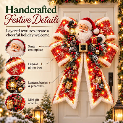🎀 Light-Up Christmas Bow Door Hanger – Oversized 21″ × 24″ Holiday Door Decoration, 6 Festive Styles