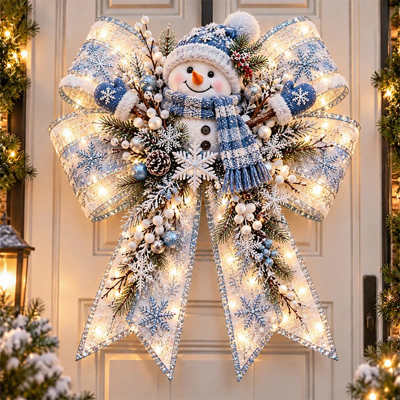 🎀 Light-Up Christmas Bow Door Hanger – Oversized 21″ × 24″ Holiday Door Decoration, 6 Festive Styles