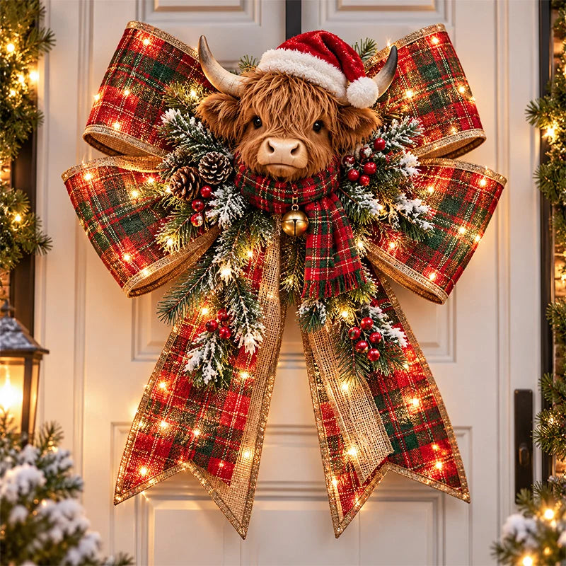🎀 Light-Up Christmas Bow Door Hanger – Oversized 21″ × 24″ Holiday Door Decoration, 6 Festive Styles