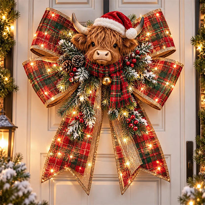 🎀 Light-Up Christmas Bow Door Hanger – Oversized 21″ × 24″ Holiday Door Decoration, 6 Festive Styles