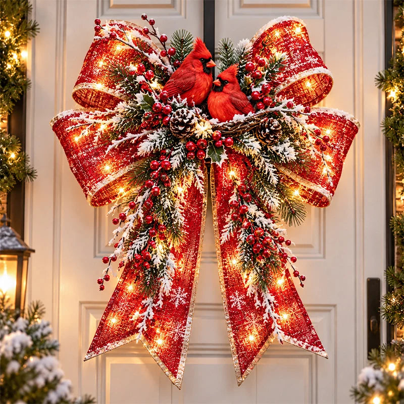 🎀 Light-Up Christmas Bow Door Hanger – Oversized 21″ × 24″ Holiday Door Decoration, 6 Festive Styles