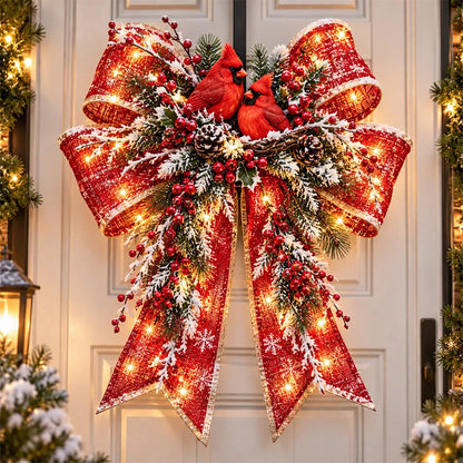 🎀 Light-Up Christmas Bow Door Hanger – Oversized 21″ × 24″ Holiday Door Decoration, 6 Festive Styles