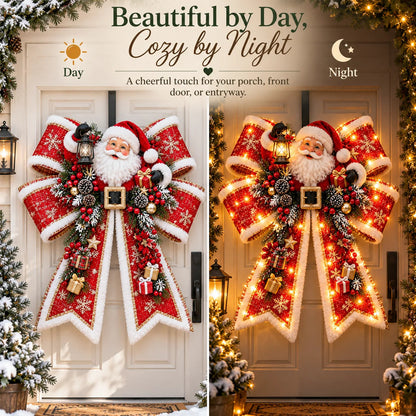 🎀 Light-Up Christmas Bow Door Hanger – Oversized 21″ × 24″ Holiday Door Decoration, 6 Festive Styles