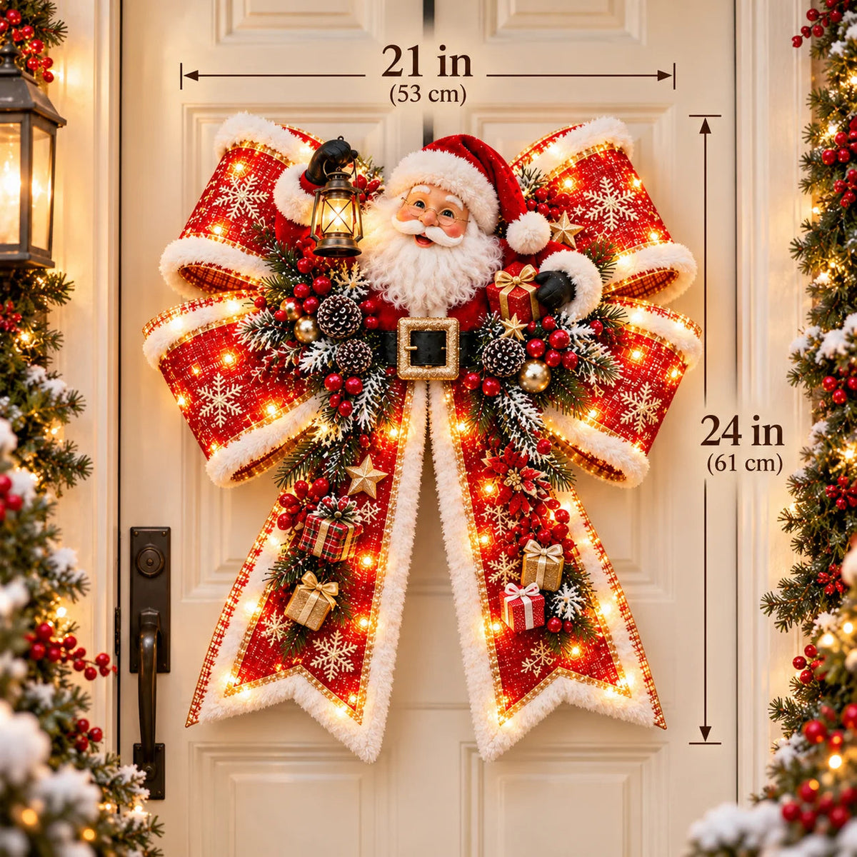 🎀 Light-Up Christmas Bow Door Hanger – Oversized 21″ × 24″ Holiday Door Decoration, 6 Festive Styles