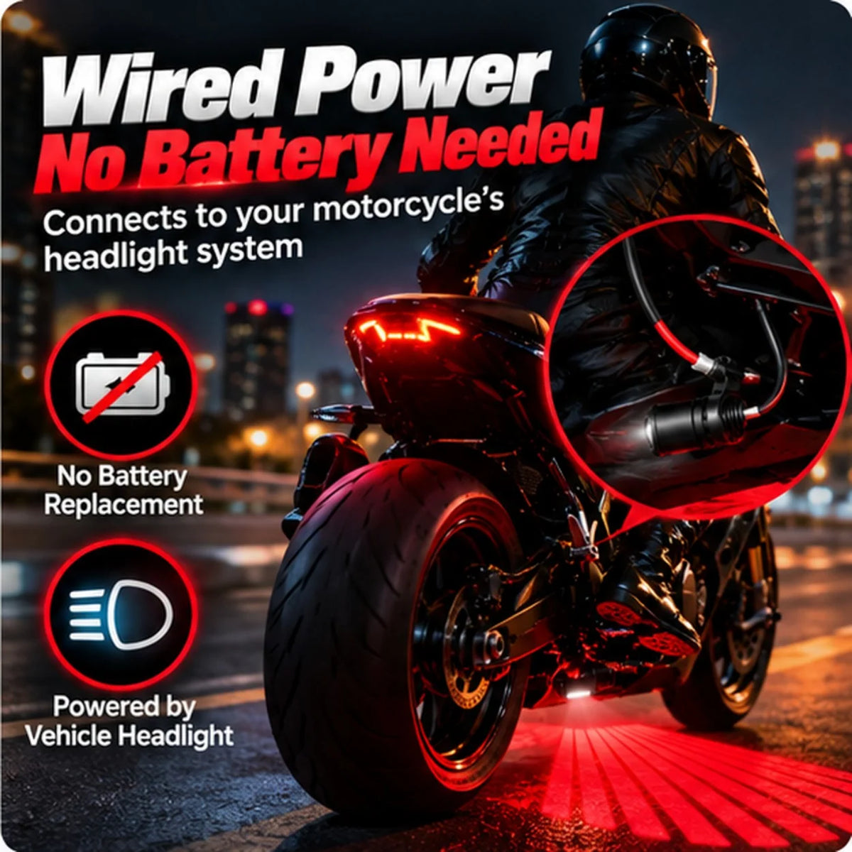 Wired motorcycle ground projectors connected to the vehicle lighting system