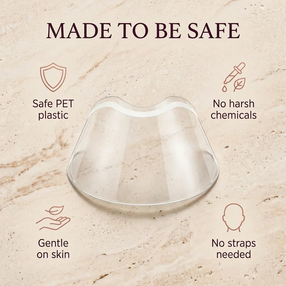 Transparent strap-free lash protector and design features shown in the original product graphic
