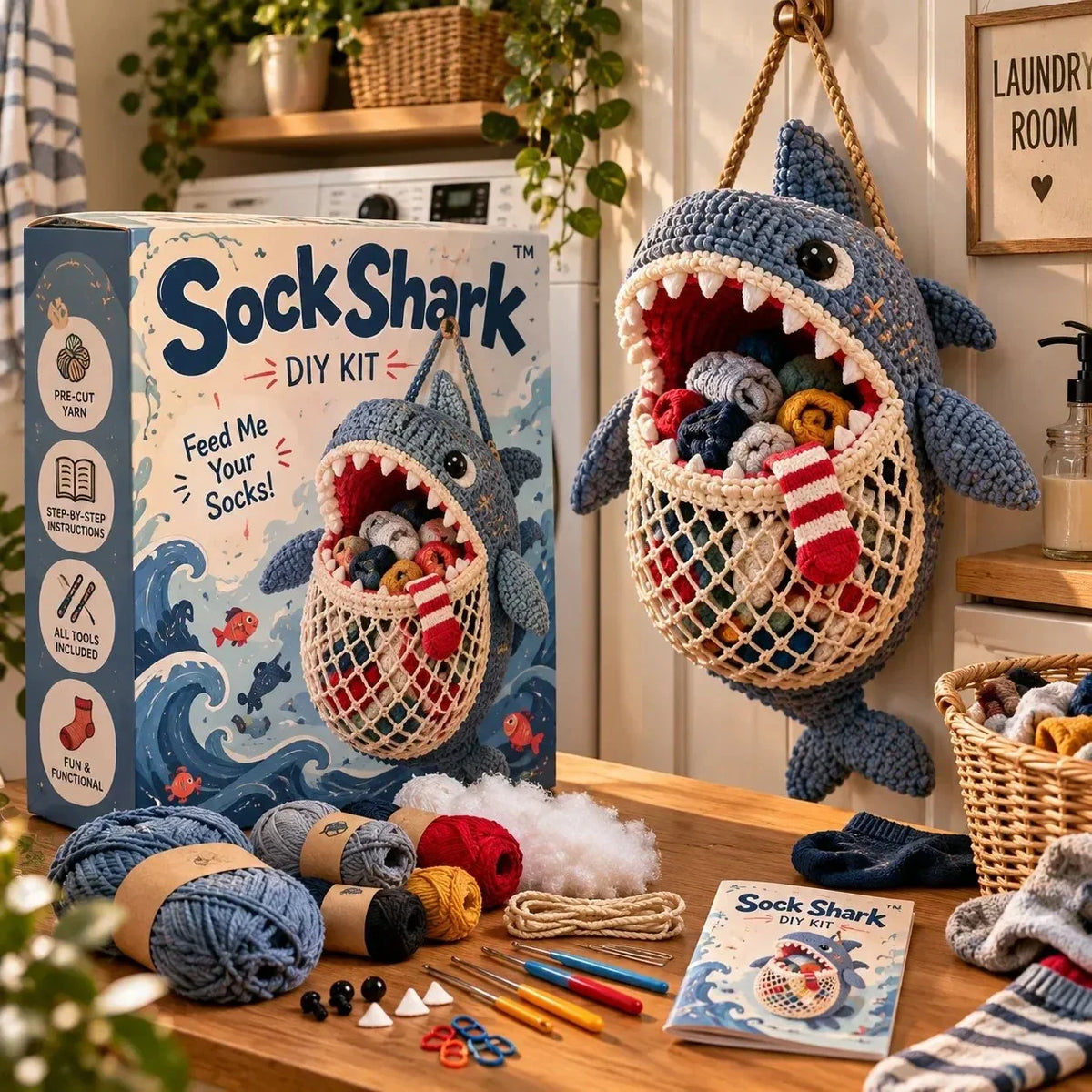 🧶🧦 DIY Crochet Sock-Eating Animal Kit – Funny Hanging Sock Holder & Handmade Gift