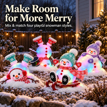 ☃️ Light-Up Christmas Snowmen – 4 Playful Holiday Characters, Individual Styles or Full Set