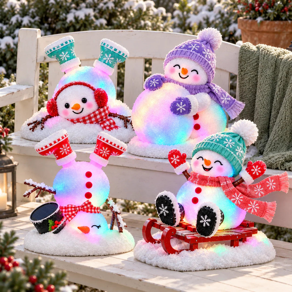 ☃️ Light-Up Christmas Snowmen – 4 Playful Holiday Characters, Individual Styles or Full Set