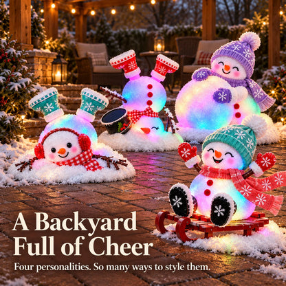 ☃️ Light-Up Christmas Snowmen – 4 Playful Holiday Characters, Individual Styles or Full Set