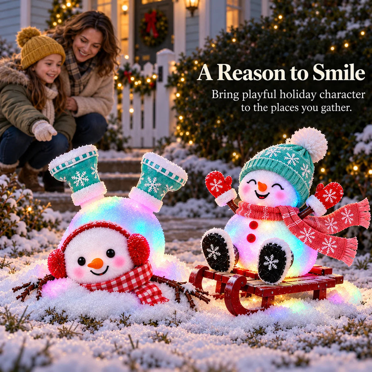 ☃️ Light-Up Christmas Snowmen – 4 Playful Holiday Characters, Individual Styles or Full Set
