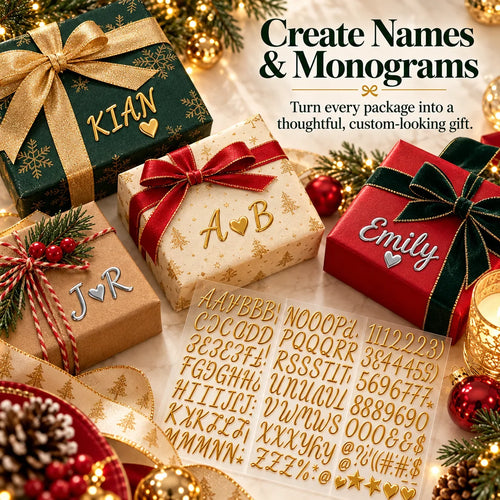 🎁✨ 3D Metallic Alphabet Stickers – Raised Letter, Number & Symbol Decals for Personalized Gifts, Cards & DIY Crafts 🎄 | 5 Colors