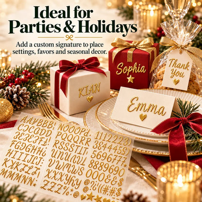 🎁✨ 3D Metallic Alphabet Stickers – Raised Letter, Number & Symbol Decals for Personalized Gifts, Cards & DIY Crafts 🎄 | 5 Colors