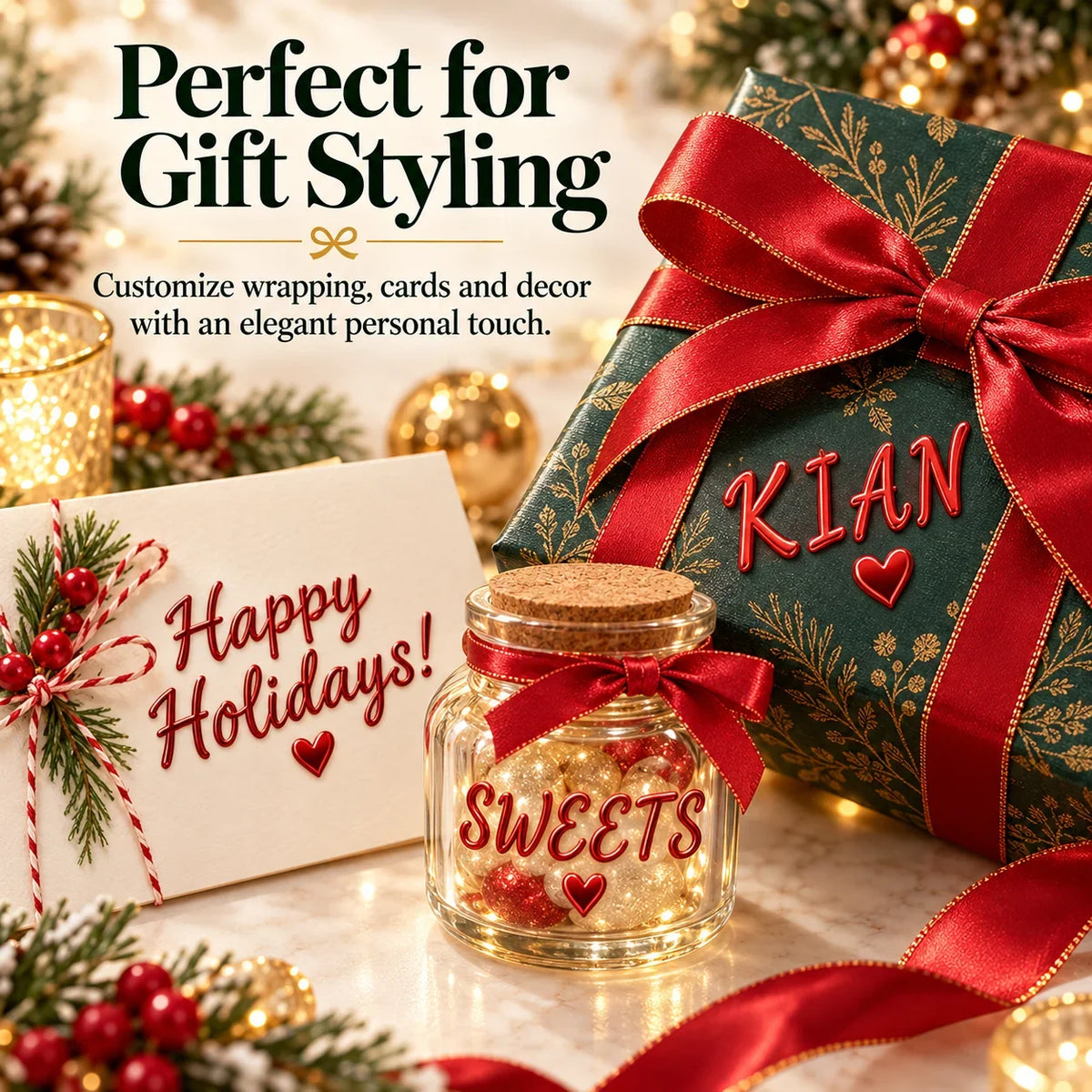 🎁✨ 3D Metallic Alphabet Stickers – Raised Letter, Number & Symbol Decals for Personalized Gifts, Cards & DIY Crafts 🎄 | 5 Colors