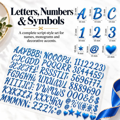 🎁✨ 3D Metallic Alphabet Stickers – Raised Letter, Number & Symbol Decals for Personalized Gifts, Cards & DIY Crafts 🎄 | 5 Colors