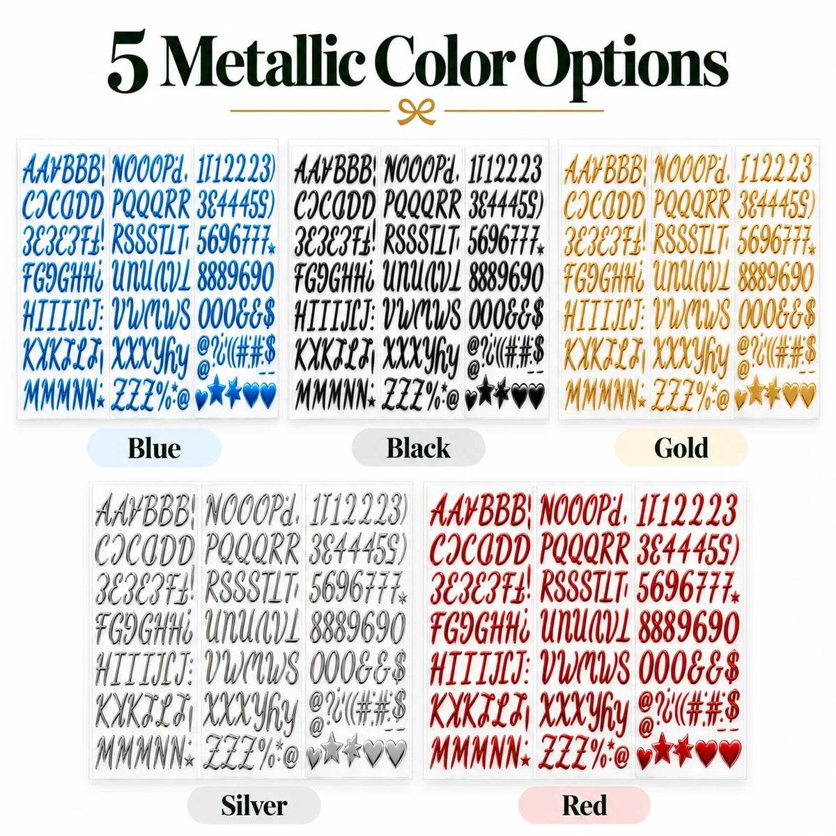 🎁✨ 3D Metallic Alphabet Stickers – Raised Letter, Number & Symbol Decals for Personalized Gifts, Cards & DIY Crafts 🎄 | 5 Colors