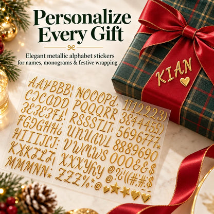 🎁✨ 3D Metallic Alphabet Stickers – Raised Letter, Number & Symbol Decals for Personalized Gifts, Cards & DIY Crafts 🎄 | 5 Colors