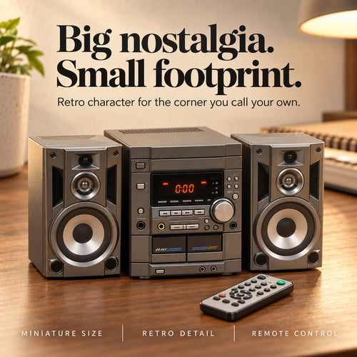 🎵✨ Mini Retro Stereo Sound System – Vintage-Style Audio Player with Dual Speakers, Digital Display & Remote Control | Classic Desktop Music Setup 📻