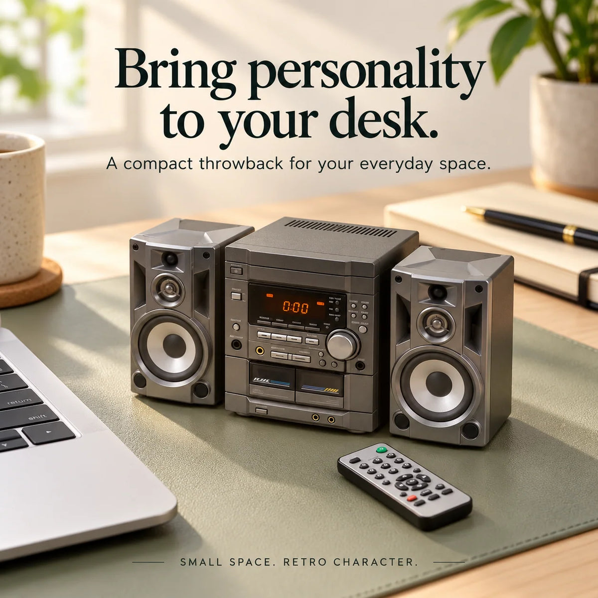 🎵 Mini Retro Stereo Sound System – Vintage Desktop Audio Player with Dual Speakers, Digital Display & Remote Control