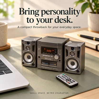🎵 Mini Retro Stereo Sound System – Vintage Desktop Audio Player with Dual Speakers, Digital Display & Remote Control