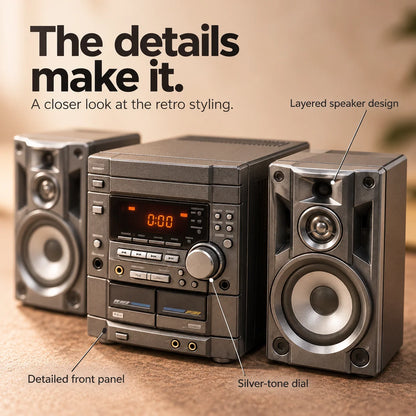 🎵 Mini Retro Stereo Sound System – Vintage Desktop Audio Player with Dual Speakers, Digital Display & Remote Control