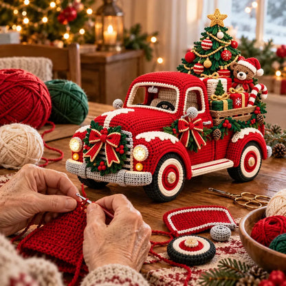 🎄🧶 Vintage Christmas Truck Crochet Pattern (Digital PDF) 🛻🎁 | Red Pickup Amigurumi, Tree, Teddy Bear & Holiday DIY ✨