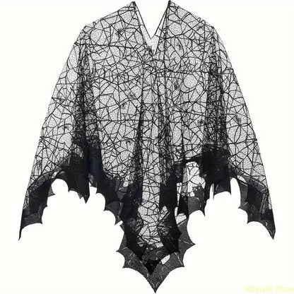 🕸️ Spider Web Bat Wing Halloween Cape – 150 × 150 cm Gothic Costume Shawl