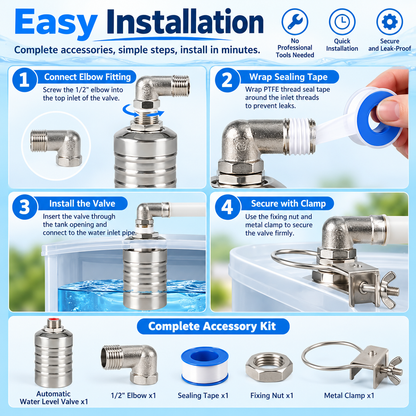 💧 Automatic Water Level Float Valve – 304 Stainless Steel Tank Fill Controller