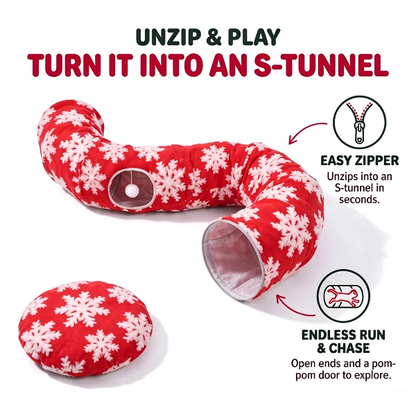 🐱 3-in-1 Christmas Cat Tunnel Bed & Tree Skirt – Cozy Donut Hideaway with Zipper