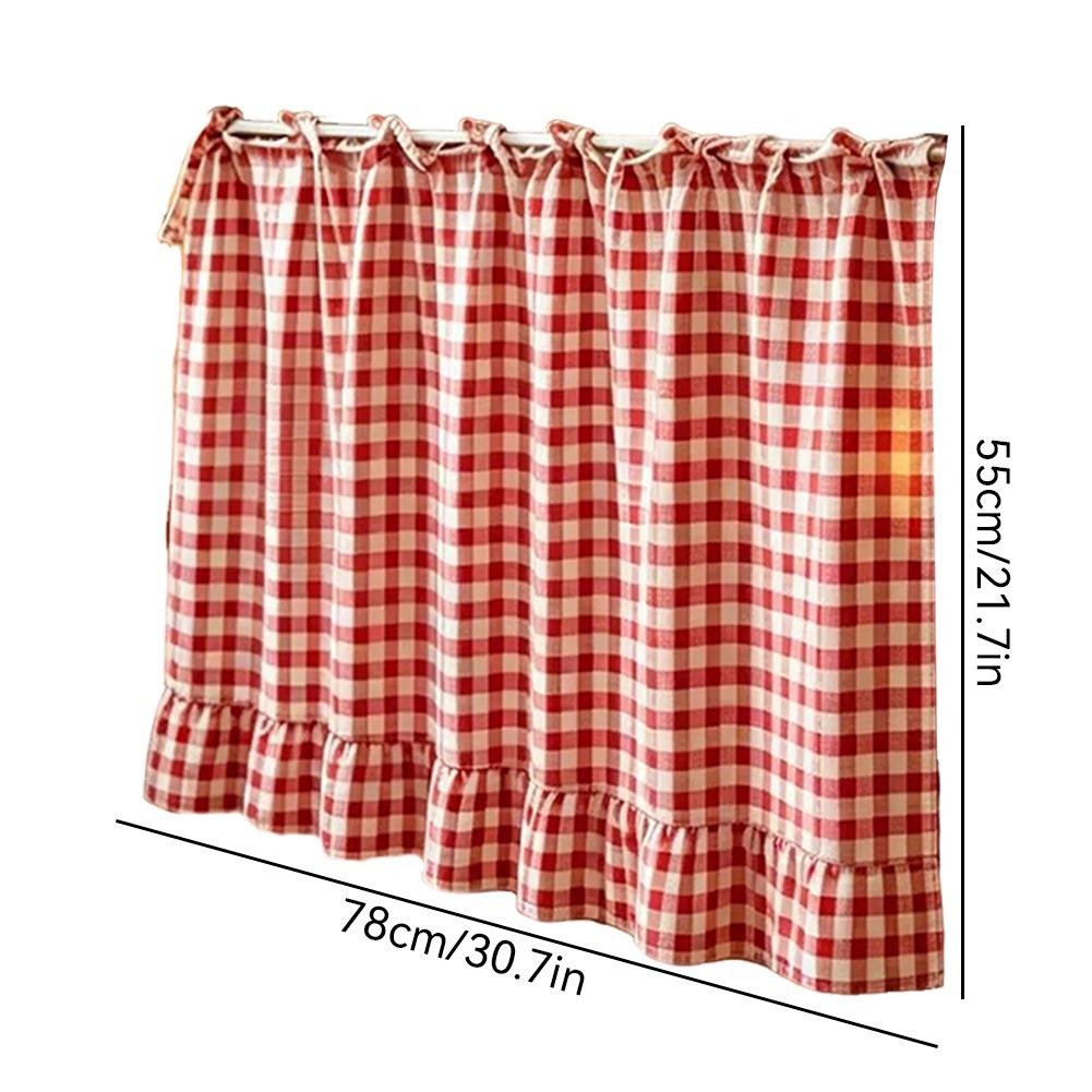 ✨2026 Farmhouse-Style Stove Curtain, Gingham Grid Ruffle-Edge Tier Curtains