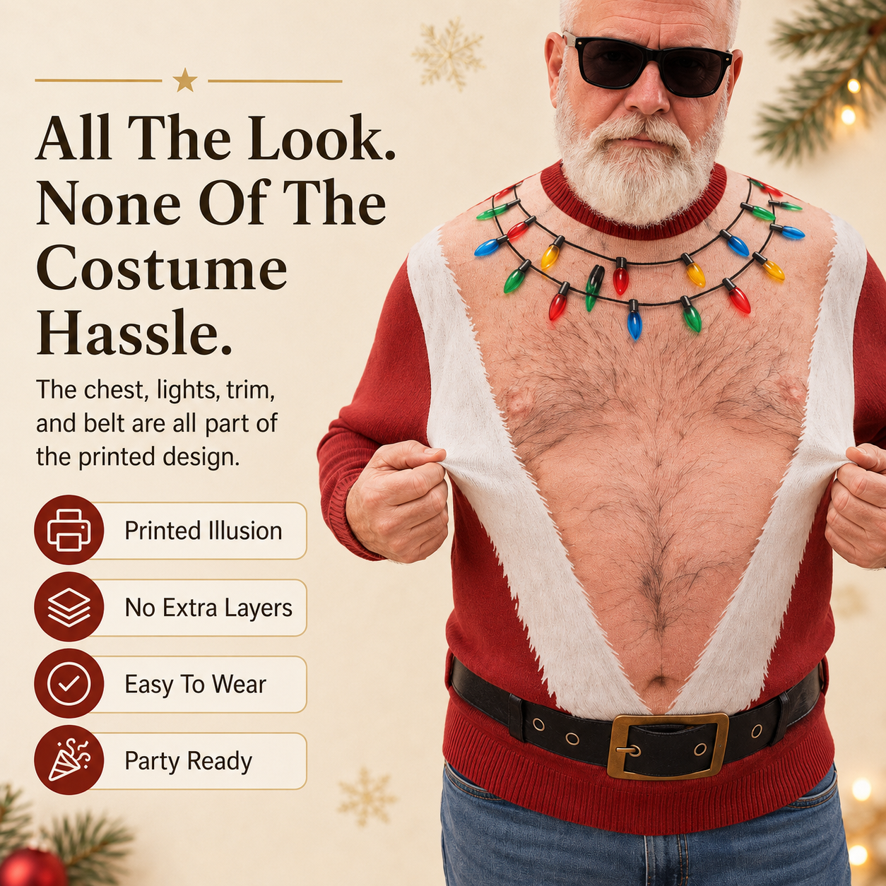 🎅Funny Santa Printed Sweater | Bare-Chest Illusion Christmas Top