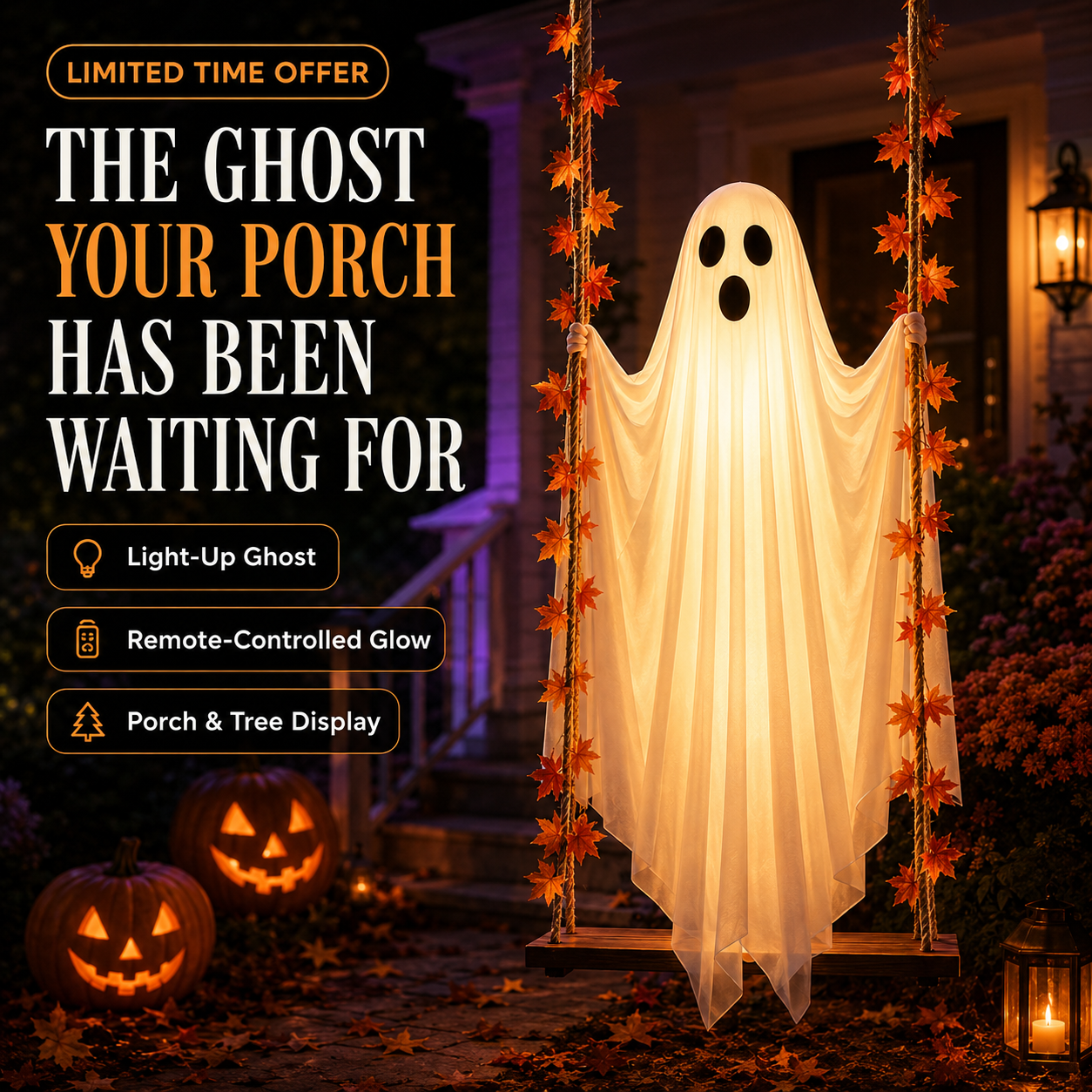 👻 Light-Up Swinging Ghost Halloween Decoration